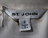 XS Small Ivory Silk Satin Blouse by St John - Designer 1990s Short Sleeve Shirt - Classic 90s White Office Top with Metal Chain - Bust 34