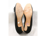 Size 8.5 Shoes - Black Crepe 1960s Pumps - Classic 50s 60s Cocktail Hour Heels with Mod Bows - NOS Deadstock - Parisian Label - Size 8 1/2 M