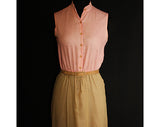 Size 6 Pink Khaki Gauze Dress & Jacket - Femme Soft Airy 80s Summer Dress With Belt - Pastel Cotton Preppy Suit - Bust 34 - Waist 26 to 31