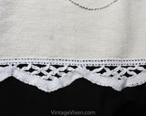 Pastel Embroidered Tablecloth - Cream Cocoa Pink Blue & Mint Green Leaves Embroidery - Soft Elegant Rustic Large Rectangle - Spring Hues