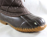 Size 6 Preppy Boots - Brown 60s Quilted Nylon with Rubber Soles & Faux Fur Lining - Chocolate 1960s Sporto Brand Shoes - NOS Deadstock