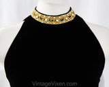 Size 8 Black Velveteen Top with Jeweled Choker Collar - 1960s Cocktail Hour Formal Blouse - Chic Sleeveless Mid Century Regency - Bust 35.5