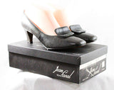 Size 8 Dark Grey Shoes - Unworn Reptile Leather 1960s Heels - 50s 60s Gray Pumps - Beautiful Secretary Style - NOS Deadstock - Size 8 1/2 B