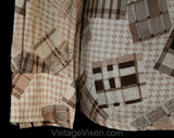 Size 8 Patchwork Print Shirt - 1970s Houndstooth Rayon Long Sleeve Blouse - Brown & Beige Novelty Print Top - NWT Deadstock - Bust 36