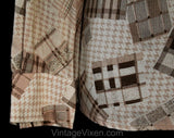 Size 12 Patchwork Print Shirt - 1970s Houndstooth Rayon Long Sleeve Blouse - Brown & Beige Novelty Print Top - NWT Deadstock - Bust 39.5