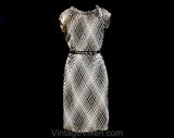 Size 10 1960s Dress - Summer Optical Print Mod Sheath with Original Belt - 1960s Short Sleeve Brown & Ivory Diamonds Knit - Bust 37.5