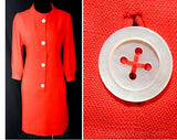 Size 10 Orange Dress - Designer Chic 1960s Linen Dress with Shell Buttons - Vivid Color Sheath - Anne Fogarty Lord & Taylor - Bust 38 -37356
