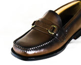 Size 1 Boys Loafer Shoes - Authentic 1960s Brown Leather - Child Size 1D Boy's Preppy Loafer - Bronzed Buckle - 60s Deadstock in Box NIB