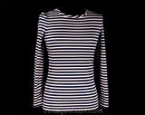 XS Small Striped Top - Retro 70s Long Sleeved Knit Shirt & Kerchief - Euro Gondolier Style Stripes - Navy Blue Rose Pink Ivory - Bust 32.5