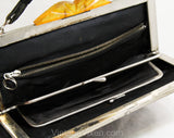 1930s Art Deco Purse - Authentic 30s Black Faux Leather Bag with Carved Amber Plastic Clasp - Rare Depression Era Handbag - As Is - 50239