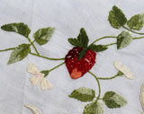Strawberries Antique Linens - Society Silk Embroidered Victorian Linen - Doily 1900s Round Centerpiece - Botanical Strawberry Embroidery