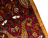 1960s Cotton Print Fabric - 2.5 Yards Burgundy & Brown India Print - Continuous Yardage - 60s 70s Bohemian Grapes Angel Wings Novelty Print