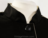 Size Medium Large Rain Coat - Black Cotton Canvas with Khaki Trim - 1970s 80s Button Front & Tie Belt - NWT 70s Deadstock - Bust 39