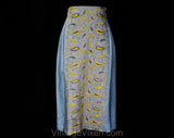 Size 2 Blue Paisley Dress - XS 1960s Two Piece Summer Set - Wedgwood & Chartreuse Bohemian Embroidery - 60s Sleeveless Sheath - Bust 32