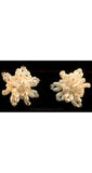 1950s 1960s Pearl Burst Beaded Earrings - Feminine 50s Clip Earring - White Faux Pearls