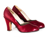 Size 4.5 1940s High Heel Shoes - Unworn Ruby Red WWII Era Pumps with Round Toe - Sexy Pin Up Girl's 40s 50s Deadstock - 4 1/2 and 5 Mismatch