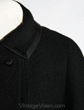 Size 14 Black Coat - 1950s Sacque Coat with Satin Trim - Large Winter Mod 50s 60s Overcoat - Double-Breasted Classic - Bust 40 - 33733-1