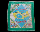 1950s Panama Souvenir Scarf - Tourist Map Central America - As Is 50s 60s Rayon Novelty Print - Glitter Applied Scenes - Red Blue Green