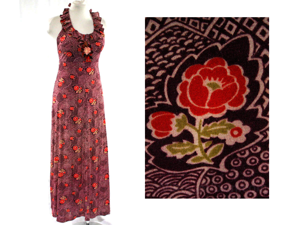 Size 6 Deco Print Burgundy Halter Dress - Gypsy Disco Chic - Young Inn Vintage Vixen Clothing Size 6 Deco Print Burgundy Halter Dress - Gypsy Disco Chic - Young Inn Vintage Vixen Clothing