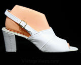 Size 7 1960s Shoes - Go Go Girl White Slingback 60s Sandal - Peep Toes - 7N Narrow Width - Wet Look Vinyl - Mod - Charm Step - 43247-4