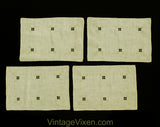 Embroidered Linen Place Mats Set of 4 - Fine Ecru Dinner Linens - Hand Sewn Embroidery & Drawnwork - Four Antique Heirloom Style Placemats