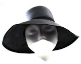Very Fine Black Straw Hat from France - 1950s 60s Audrey Style Beautifully Crafted Millinery - Wide Saucer Bucket Brim with Grosgrain Trim