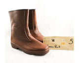 Boys Brown Galoshes - Children Size 5 - Authentic 1960s Child's Rain Boots - Waterproof Rubber Shoes - Puddle Jumpers - 60s NOS Deadstock