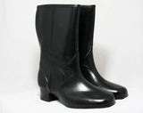 Size 6 WW Black Boots - Victorian Inspired - Authentic 1950s Deadstock - Waterproof Vinyl - Fleece Lined Winter Shoe - 50s Ladies Wide Width