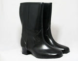 Size 6 WW Black Boots - Victorian Inspired - Authentic 50s Deadstock - Waterproof Vinyl Fleece Lined Winter - 50s Wide Width Ladies Shoe