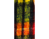 Plaid Mohair Scarf - 1950s 60s Red Green & Yellow Tartan Artisan Style Woven Wrap - Rectangular Fuzzy Lofty Wool with Fringe - Fall Winter