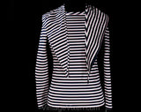 XS Small Striped Top - Retro 70s Long Sleeved Knit Shirt & Kerchief - Euro Gondolier Style Stripes - Navy Blue Rose Pink Ivory - Bust 32.5