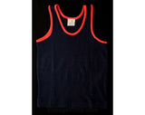 Child Size 7 Summer Shirt - Classic Retro 1970s Navy Blue Tank Top with Red Trim - Girls or Boys - Athletic 70s Children's - NOS - 37178-1