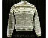 Men's Medium Ski Sweater - 1950s Mens Pullover - Gray & Ivory Fair Isle Wool - 50s Artisan Made Knit - Germany European Label - Chest 44