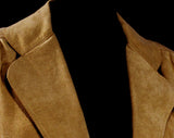 Size 12 Tan Faux Suede Jacket - 1970s Vegan Suede Office Blazer - Washable 60s 70s Yellow Taupe Retro Business Wear with Pockets - Bust 38