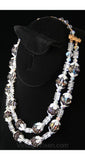 Gorgeous Black & White Cut Glass Necklace by Vendome - Flower-Capped Beads - Double-Strand - Goldtone Metal - Designer 1950s - 28080