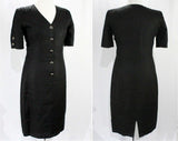 Size 12 Valentino Linen Dress - Beautiful Black Short Sleeve 80s Sheath - Made in Italy Miss V Label - Large Spring Summer - Bust 40.5