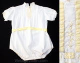 Charming 1920s Toddlers White Cotton Chemise Style Romper with Yellow Art Nouveau Embroidery - Size 18 Months - Infant Child's Bubble Suit