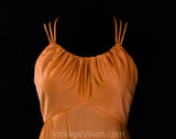 Small 1970s Peach Evening Dress with Triple Straps - Sexy Size 6 Summer Gown - Sun Kissed Terracotta Silky Jersey - 70s Glamour - Bust 34.5