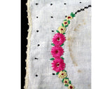 1920s Tea for Two - Hand Embroidered Tea Caddy Place Mat & Two Teacup Saucer Squares - Pink Daisies and Black Embroidery Polka Dots on Linen