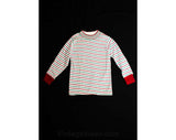 1960s Girls Shirt - Size 7 - Green & Maroon Striped Long Sleeved Crew Neck Tee - Deadstock - Fall 60s Retro Childrens Top - 37027-1