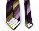 Pierre Cardin Men's Tie - Striped Purple Tan & Brown Necktie - 1970s Designer Neckwear - 60s 70s Woven Stripes - Aubergine Eggplant Hue