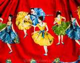 1950s Ballerina Reversible Apron with Swag Border Print - 50s Novelty Print Red Half Apron - Edgar Degas - Medium Large - NOS Deadstock