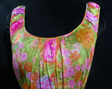 Size 6 Floral Nightgown - Sleeveless 60s Summer Nightie - Sexy Sweet Long Pink & Orange Impressionist Roses - 1960s Vanity Fair - Bust 34