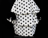 Size 10 Polka Dot Dress - Designer Guy Laroche 1950s Inspired Summer Party Cocktail - Black & White Cotton with Peplum Tier Skirt - Waist 28