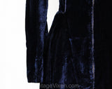Size 6 Authentic 1930s Ice Skating Dress - Midnight Blue Velvet Long Sleeved 30s Winter Frock - High Neck Zip Front Full Skirt - Waist 26