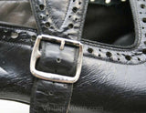 Size 6 Shoes - Chic 1930s Black Leather Spectator Peep-Toe Pumps - 6AA Narrow Width - Authentic 30s Deadstock - Asymmetric Top-Stitching