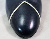 Size 8 Navy Blue Shoes - Never Worn 1980s Career Woman Heels - Late 70s Early 80s Slingback - White Chevron Toe - Hush Puppies NOS Deadstock