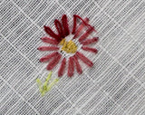 Picturesque Daisy Tablecloth - White Cotton Wild Flowers Hand Embroidered Square Table Cloth - Hand Sewn Pink Blue Green Yellow - 1940s 50s