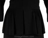 Size 6 Film Noir Cocktail - 1940s WWII Era Black Dinner Dress with Sexy Brass Chain Plunge Neckline - 40s Crepe with Peplum - Bust 34.5