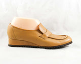 Size 8.5 Tan Shoes - Light Brown Faux Leather Loafer Wedge - Heart Shaped Stitching - 8 1/2 Retro 1970s Caramel - NOS Deadstock - 47860-1